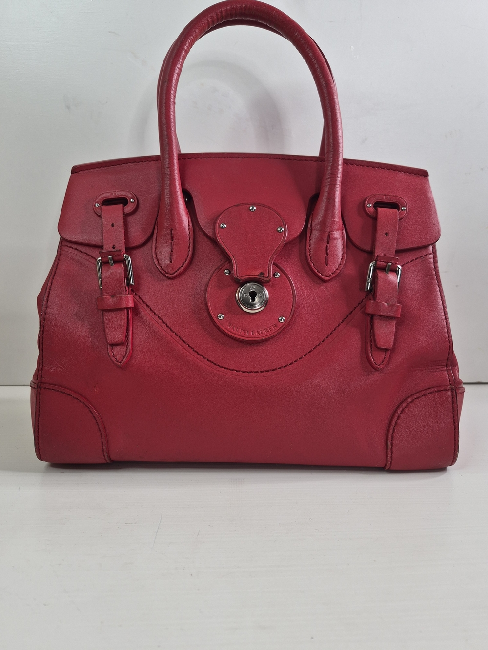 Ralph Lauren Red Leather Satchel with Turn-Lock Detail